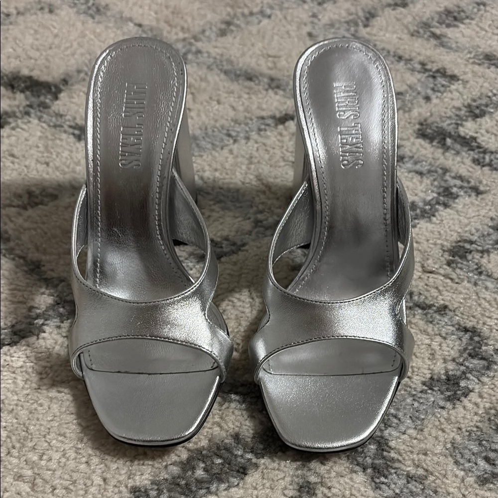 Paris Texas Silver block heel 35